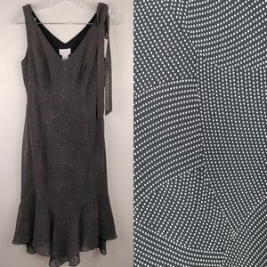 NWT Ann Taylor LOFT MicroDot V Neck Asymmetrical Flutter Hem Midi Dress Sz.2